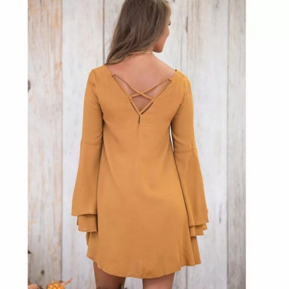 Long Sleeve Mustard Dress** - Picture 4 of 6